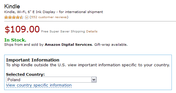 Kindle 4 jest in stock, czyli na stanie