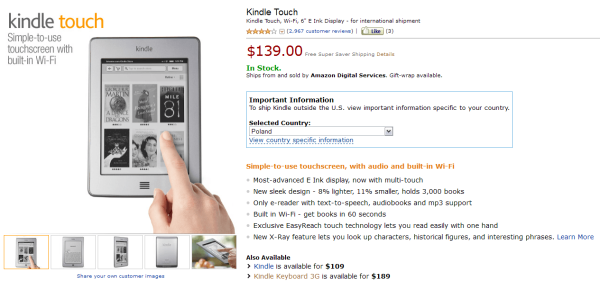 Kindle Touch w wersji międzynarodowej Kindle Touch w wersji międzynarodowej