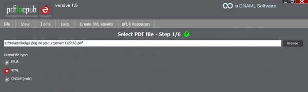 Ekran startowy PDF to EPUB