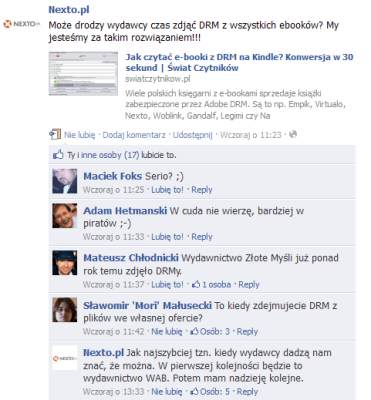 Nexto apeluje do rezygnacji DRM na Facebooku