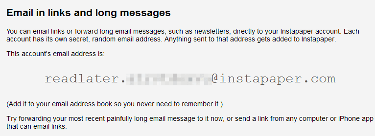 Informacja o mailu na stronie Instapaper - Extras Informacja o mailu na stronie Instapaper - Extras