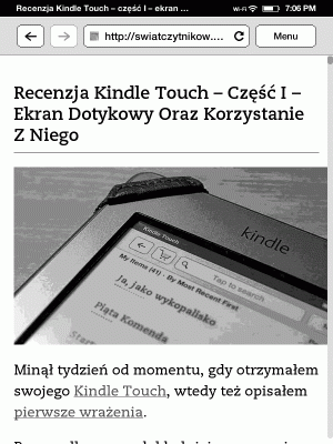 Tryb artykułu w Kindle Touch