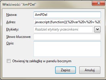 Skryptozakładka - właściwości w Mozilla Firefox Skryptozakładka - właściwości w Mozilla Firefox
