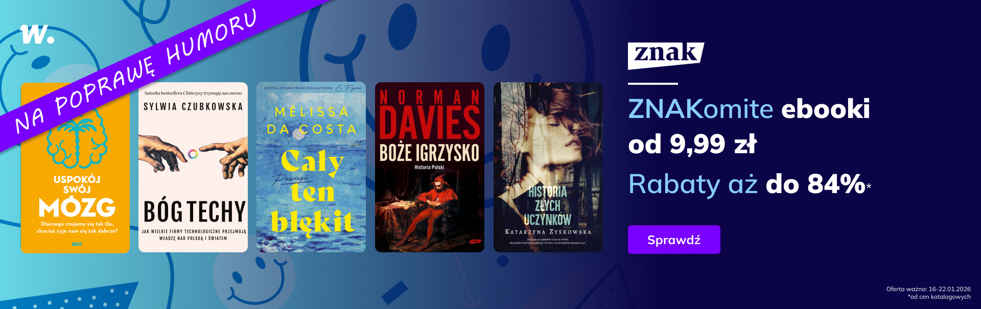 Promocje dnia – 16.01.2026: Znak x3 do -85%, Prószyński, Marginesy, Filia, Helion, Pierwsze tomy, Romanse hokejowe