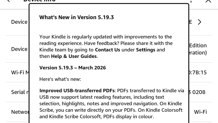 Aktualizacja 5.19.3 dla Kindle – wreszcie lepsze działanie PDF wgranych po kablu